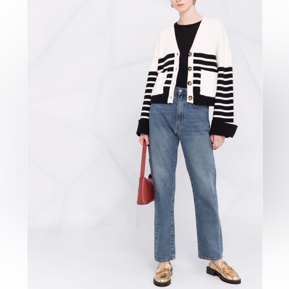 SELF-PORTRAIT Horizontal-Stripe Button-Fastening Cardigan - Picture 6 of 7